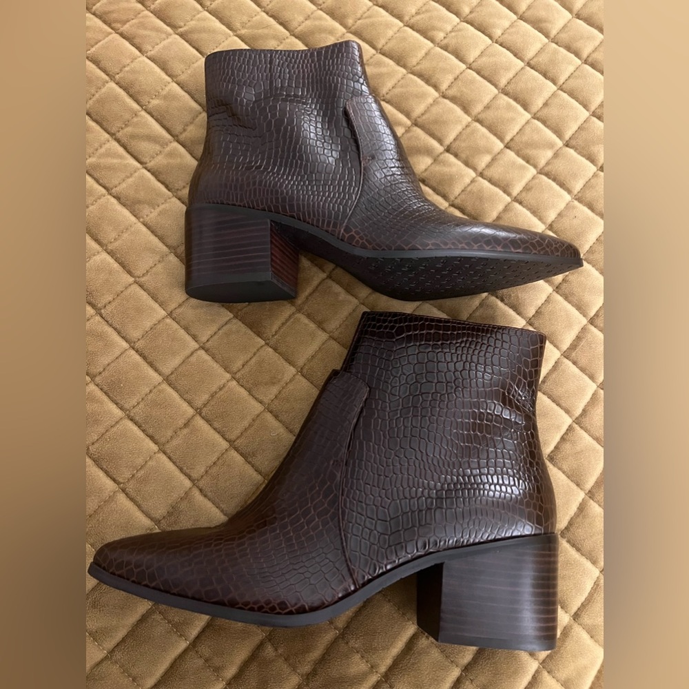 Tahari “Raffi” Crocodile Embossed Leather Booties